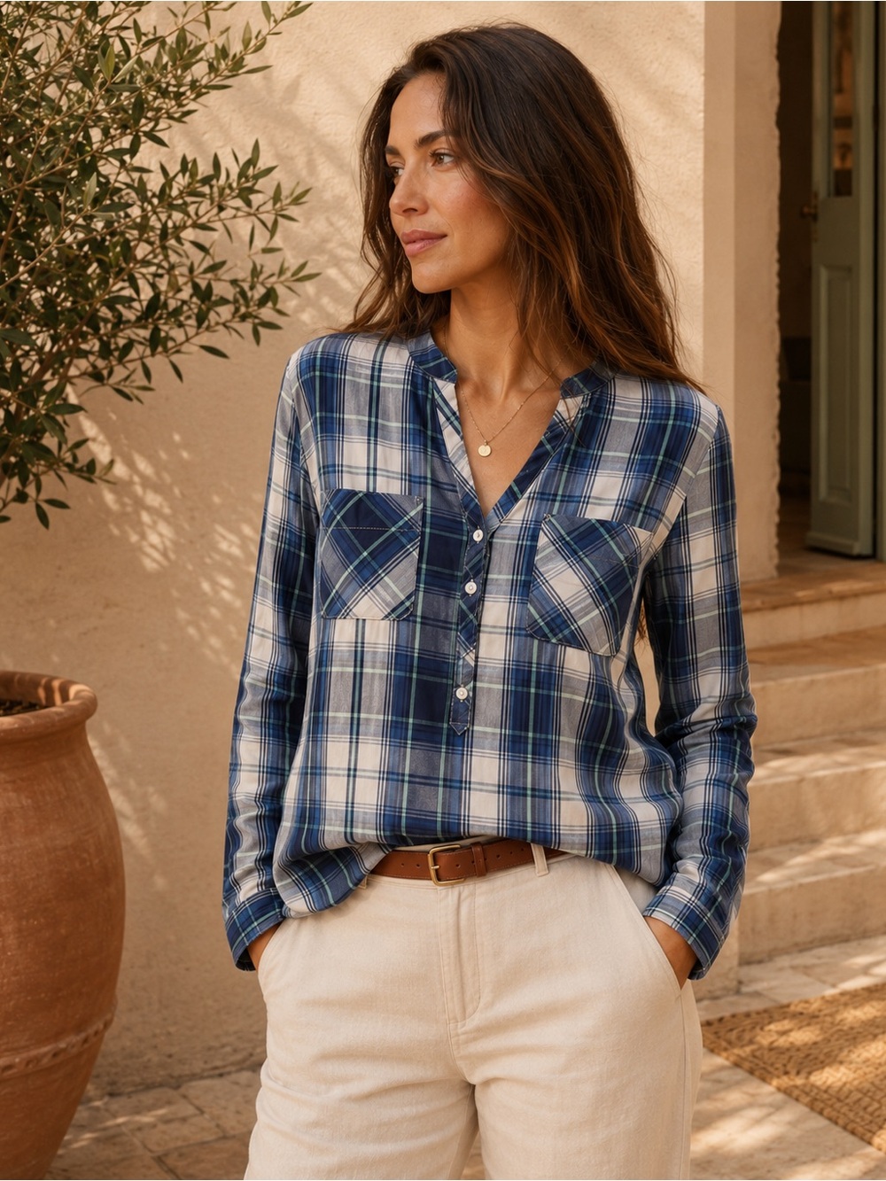 946. Weatherproof Blue and White Plaid Button-Down Shirt